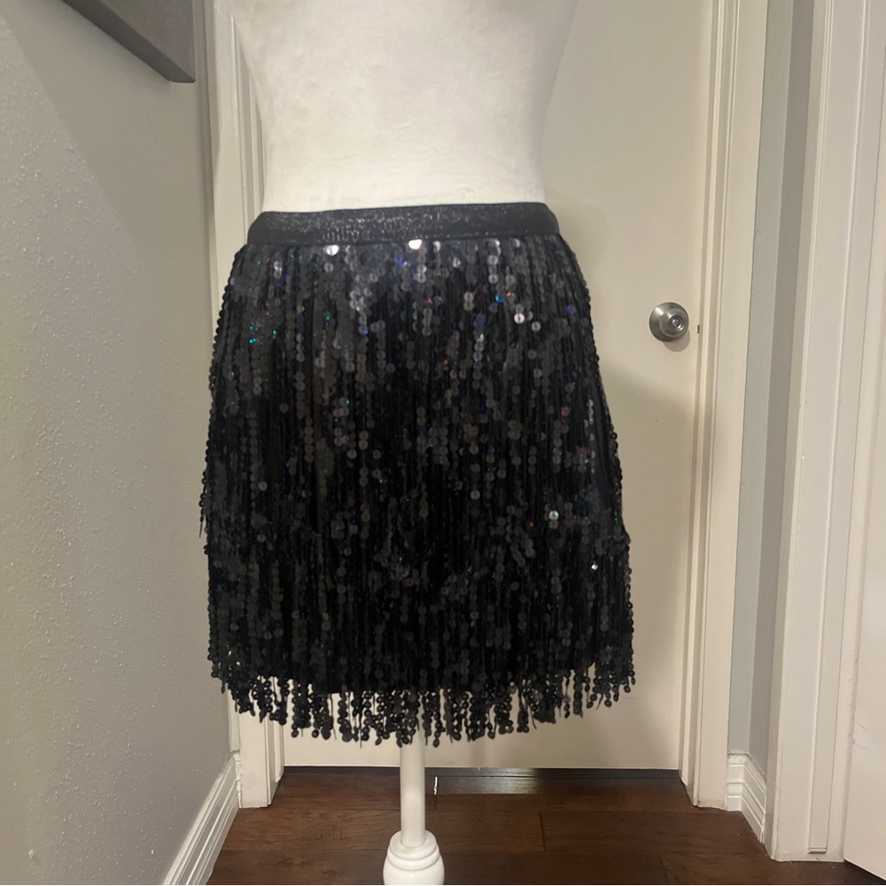 Sequin Black Tassel Skirt Blk size 4